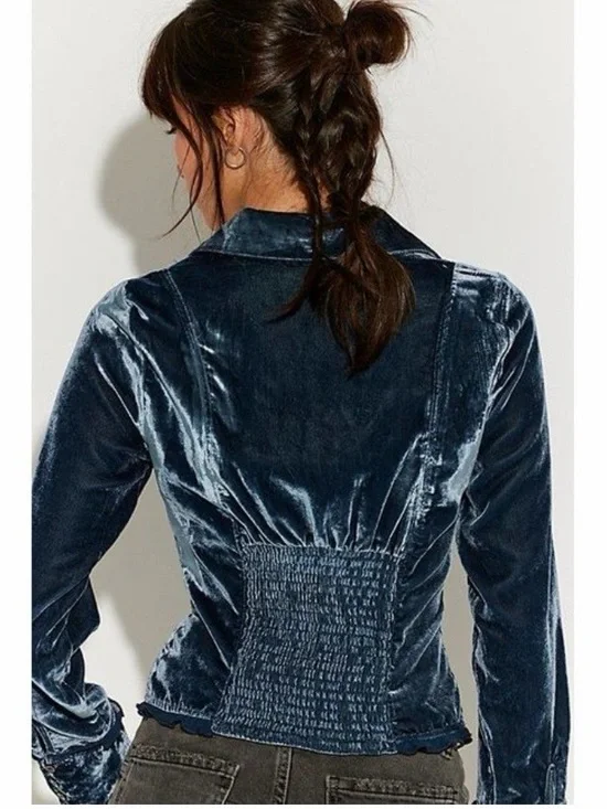 Free People So Julia Velvet Top in Varsity Navy in small reg $148 - Picture 3 of 9